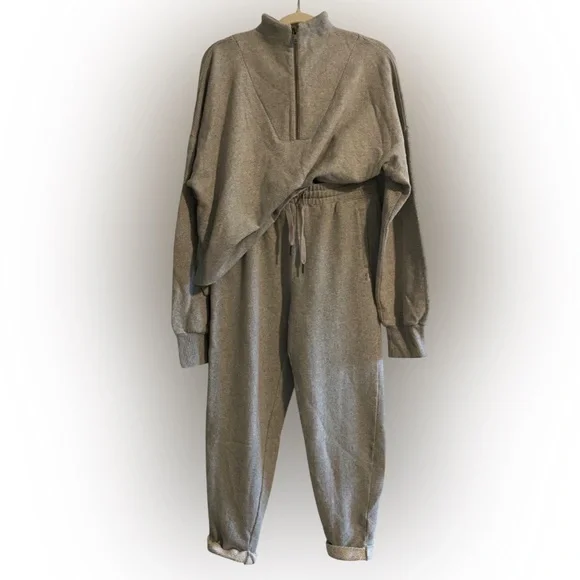 Sweaty Betty Nestle Up Sweat Set 1/4 Zip Pullover Taper Trouser Grey $228 - Picture 4 of 13
